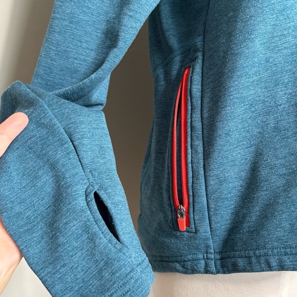 Kari Traa Blue and Red-Orange Fleece Mid Layer Quarter-zip Top, XL - Picture 5 of 12
